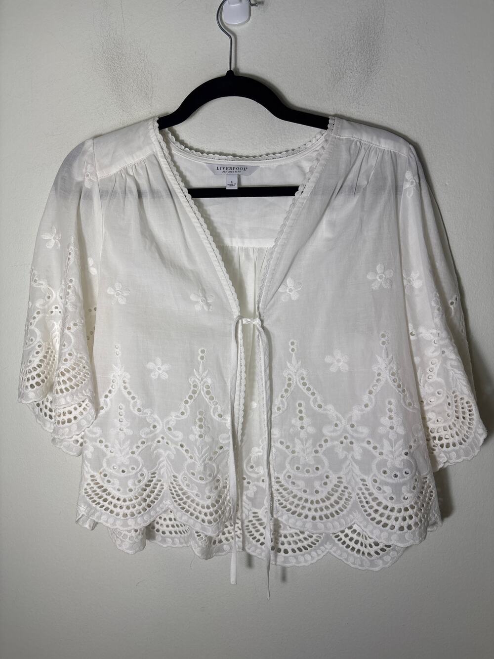 Liverpool Los Angeles White Half Sleeve Cotton Eyelet Cardigan Sz S